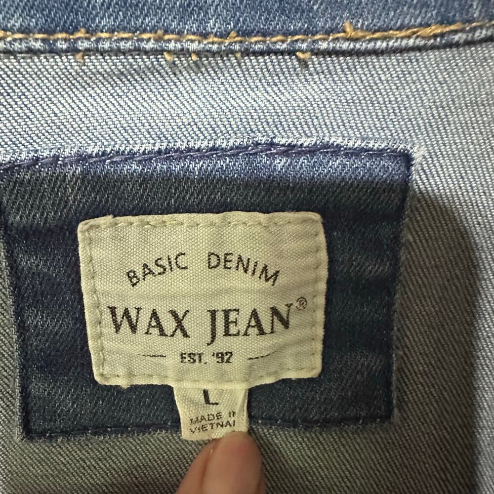 Wax Jean Basic Denim Blue Distress Jean Jacket - Large Stretch Causal - Picture 2 of 3